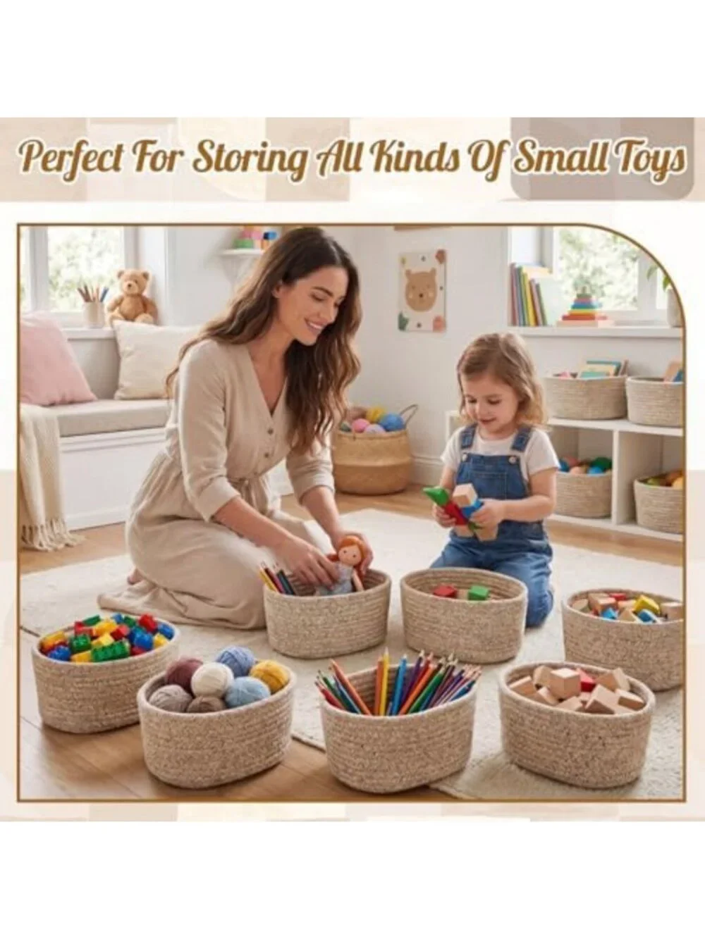 10 Pack Small Woven Storage Baskets - Cotton Rope & Linen Organizers